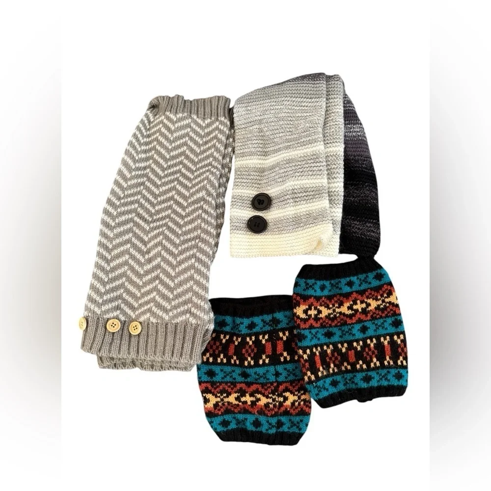 3Pr Lot Winter Boot Sweater Socks One Size Buttons Aztec Chevron Striped